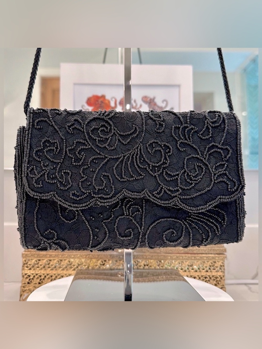 VTG Beaded Black Lace Clutch/Shoulder Bag - La Regale - EUC